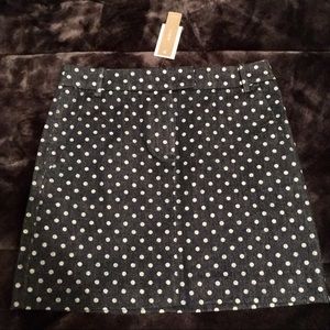 BNWT J. Crew dark denim polkadot mini skirt